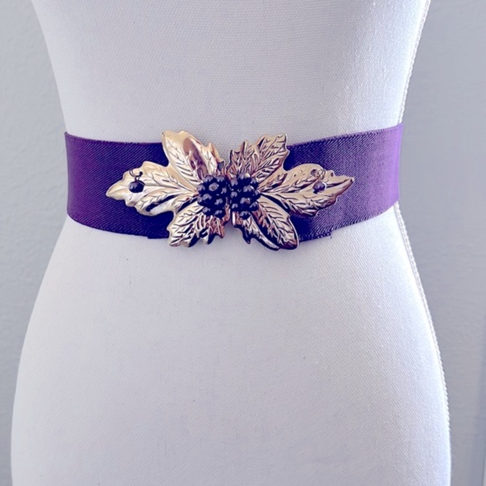 Beautiful Vintage Purple & Gold Buckle Clip Elastic Adjustable Belt